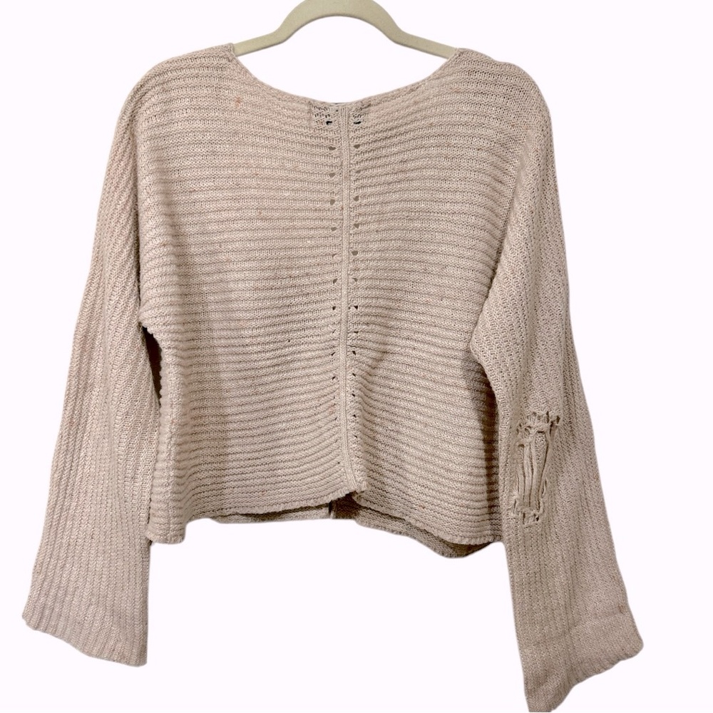 Wildfox Terra Distressed Cropped Ribbed Long Sleeve Sweater ASO Blush Pink Small - Picture 10 of 12